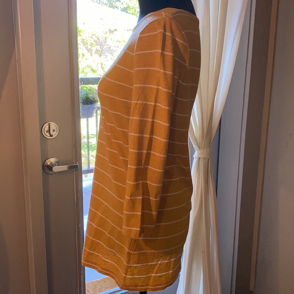 a.n.a yellow gold & white striped womens shirt 3/4 length sleeves Size Medium - Picture 4 of 6